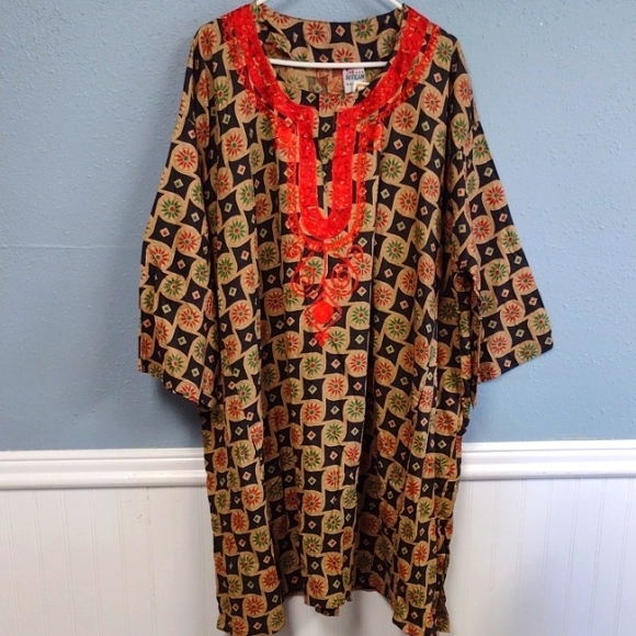The African Star 2 pz Tunic and bandana, Colorful Geometric Tunic Top Size Plus - Picture 1 of 16